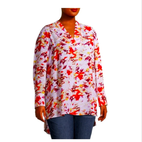 Terra & Sky NWT Plus Size V-Neck Long Sleeve Flowy Tunic Top 663 - Picture 2 of 9